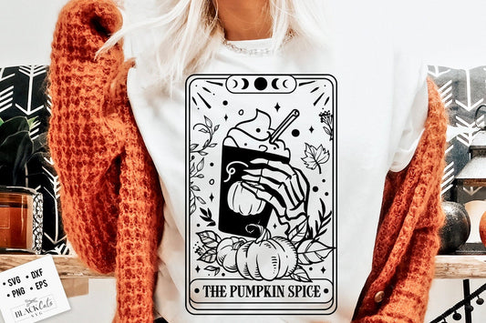 The Pumpkin spice Tarot Card SVG, Pumpkin spice tarot svg, Pumpkin spice latte svg, tarot card svg, pumpkin spice skull svg