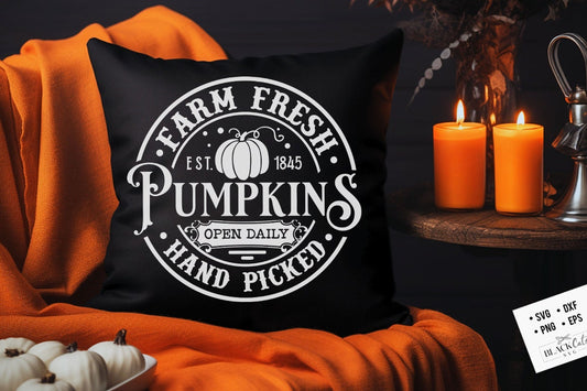 Farm fresh pumpkins svg, Round label Farmhouse autumn svg, farmhouse fall svg, rustic autumn sign svg, Rustic pumpkin sign svg