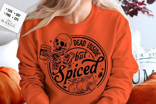 Dead inside but spiced SVG, Pumpkin spice svg, Autumn skull svg, Peace sign skeleton svg, Funny karma svg, Funny skeleton svg