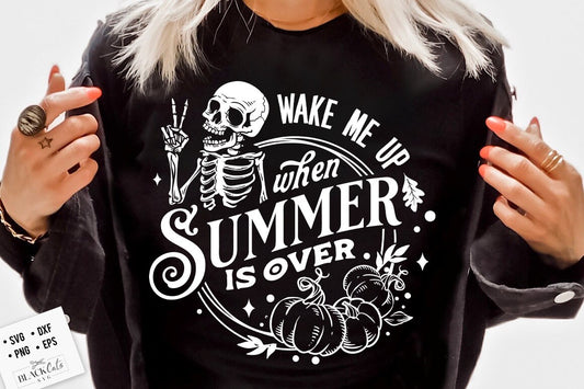 Wake me up when summer is over SVG, Pumpkin spice svg, Autumn skull svg, Peace sign skeleton svg, Funny skeleton svg