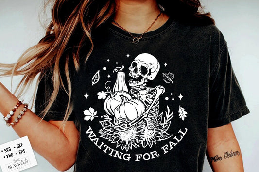 Waiting for fall SVG, Just waiting for fall SVG, Pumpkin spice svg, Autumn skull svg, Peace sign skeleton svg, Funny skeleton svg, Fall svg