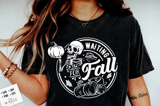 Waiting for fall SVG, Just waiting for fall SVG, Pumpkin spice svg, Autumn skull svg, Peace sign skeleton svg, Fall svg