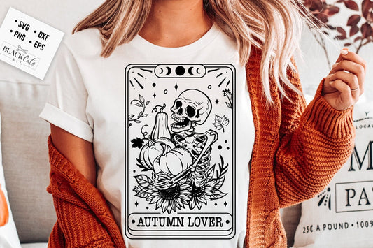 Autumn lover svg, Tis the season SVG, Funny skeleton svg, Pumpkin skull tarot svg, Autumn tarot card svg, Skeleton svg, Funny karma svg