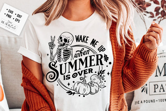 Wake me up when summer is over SVG, Pumpkin spice svg, Autumn skull svg, Peace sign skeleton svg, Funny skeleton svg