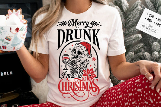 Merry Drunk I'm Christmas svg, Christmas wine svg, I'm drunk svg, Skeleton Christmas Svg, Skull Santa Claus, Christmas Svg, Funny Christmas