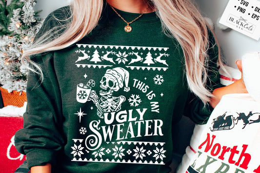 This is my ugly sweater svg, Skeleton Christmas Svg, Skeleton ugly sweater svg, Skull Santa Claus, Christmas Svg, Funny Christmas svg