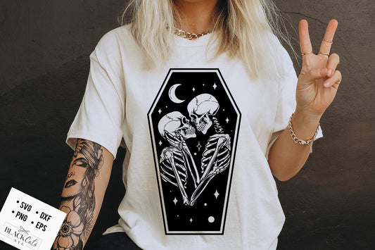 The Lovers SVG, The Lovers tarot card svg, Skeleton lovers svg, Skeleton couple svg, Valentine skeletons svg, Coffin skeleton svg