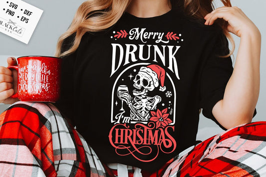 Merry Drunk I'm Christmas svg, Christmas wine svg, I'm drunk svg, Skeleton Christmas Svg, Skull Santa Claus, Christmas Svg, Funny Christmas