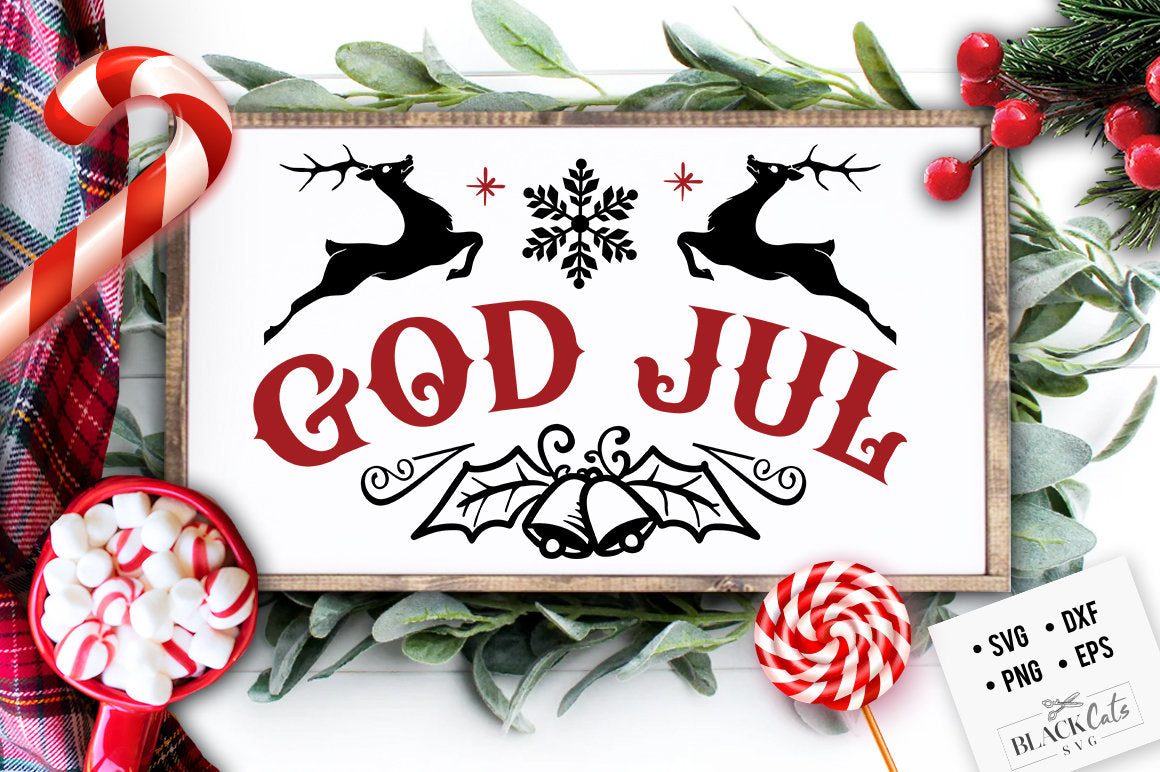 God Jul svg, Scandinavian Christmas svg, God Jul rustic sign svg, God ...