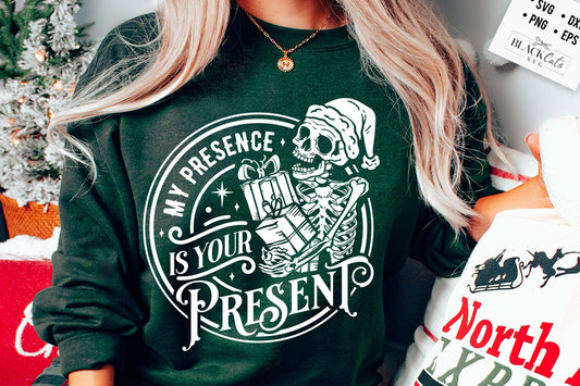 My presence is your present svg, Skeleton Christmas Svg, Skull Santa Claus, Christmas Svg, Funny Christmas svg