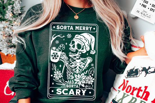Sorta merry sorta scarry svg, Sorta merry svg, Scary Christmas svg, Tarot Christmas skull svg, Skeleton Christmas Svg, Spooky Christmas