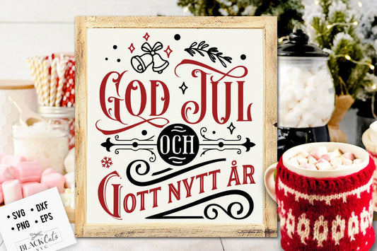 God Jul svg, Scandinavian Christmas svg, God Jul Santa Poster svg, Norwegian Christmas svg, Swedish Christmas svg, Och gott nytt år svg