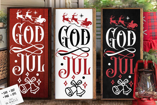 God Jul svg, God jul porch sign svg, Scandinavian Christmas svg, God Jul Santa vertical sign, Norwegian Christmas svg, Swedish Christmas svg