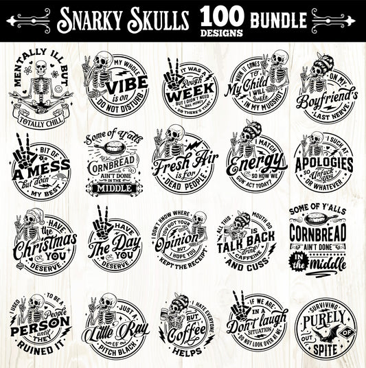 Snarky skulls bundle 100 designs SVG, Adult humor svg, Sarcastic bundle svg, Funny skeleton bundle svg, skeleton svg, Sassy Bundle svg