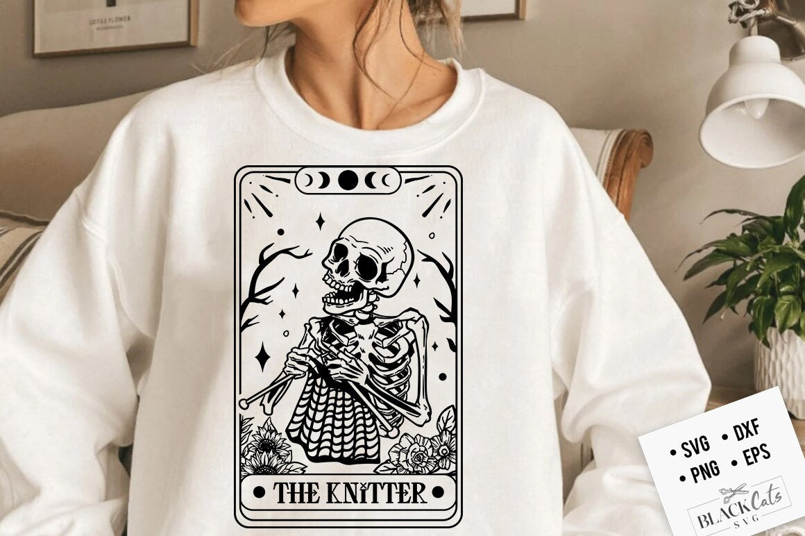 The knitter tarot card SVG, Skeleton knitting svg, The knitter svg,  Knit svg, Knitting svg, Crochet svg
