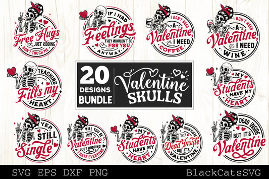 Valentine's day skeleton svg bundle, Valentine skulls svg, Anti Valentine svg