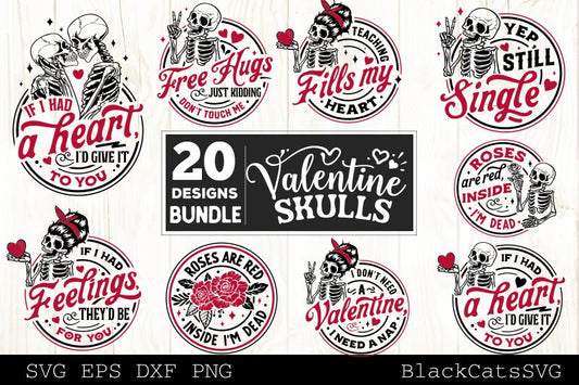 Valentine's day skeleton svg bundle, Valentine skulls svg, Anti Valentine svg
