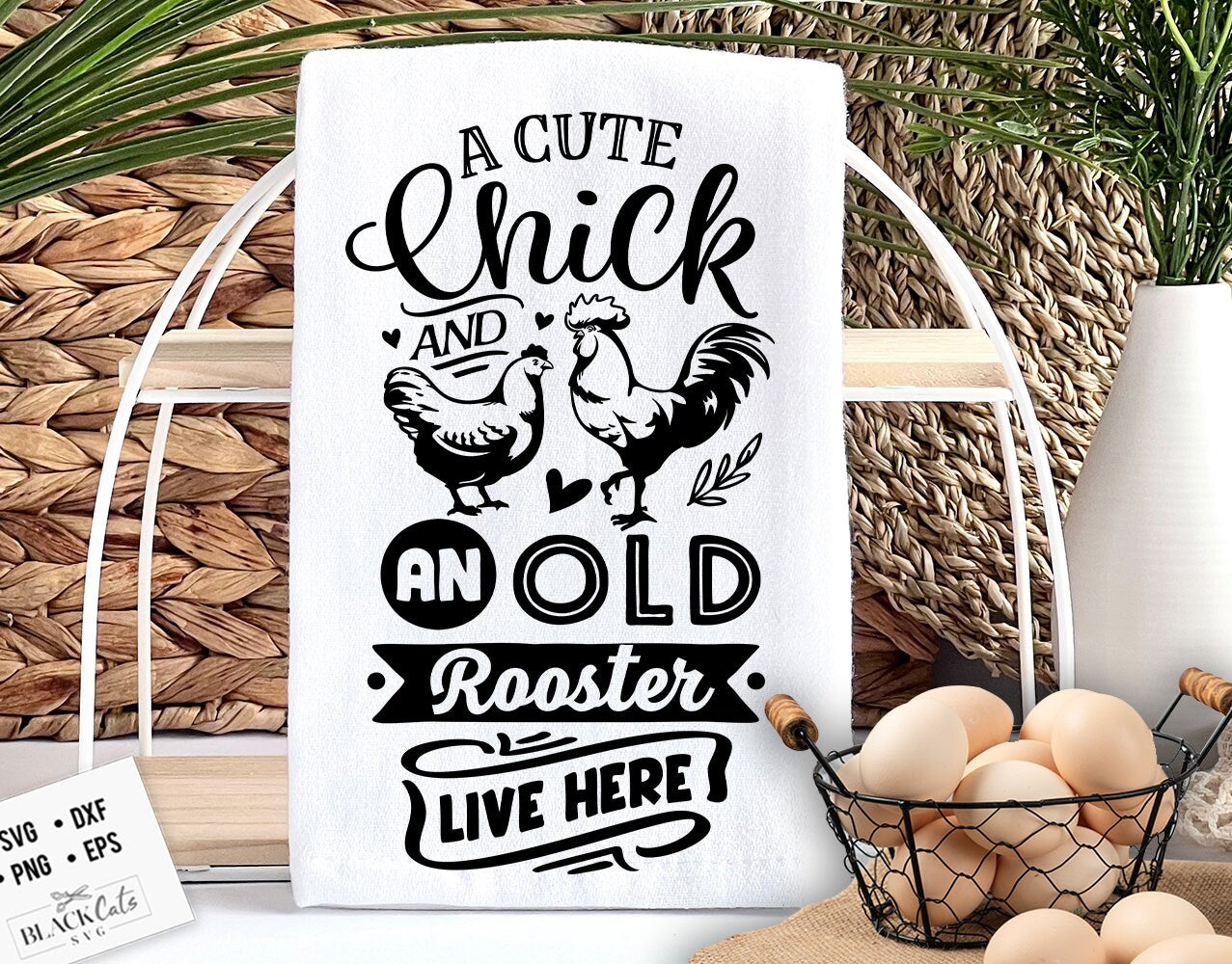 A cute chick and an old rooster live here svg, Chicken svg, Funny chickens svg, coop svg, Farmhouse chicken svg, Sarcastic chicken svg