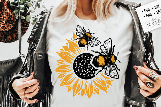 Bee and sunflower svg, Two bees and sunflower svg, Bee svg, Sunflower svg, Honey bee svg, Honey svg, Bee quotes svg