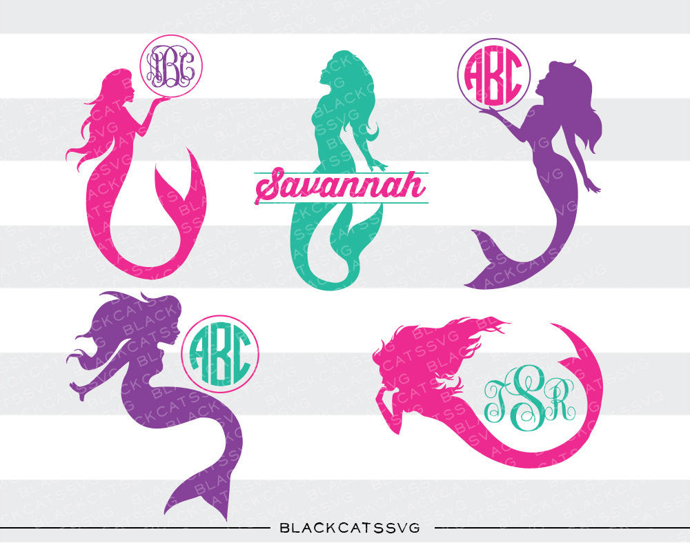 Mermaids monogram SVG file Cutting File Clipart in Svg, Eps, Dxf, Png for Cricut & Silhouette svg mermaid silhouette split monogram - BlackCatsSVG
