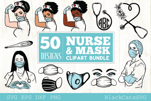 Nurse and mask SVG bundle cliparts 50 designs