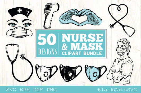 Nurse and mask SVG bundle cliparts 50 designs